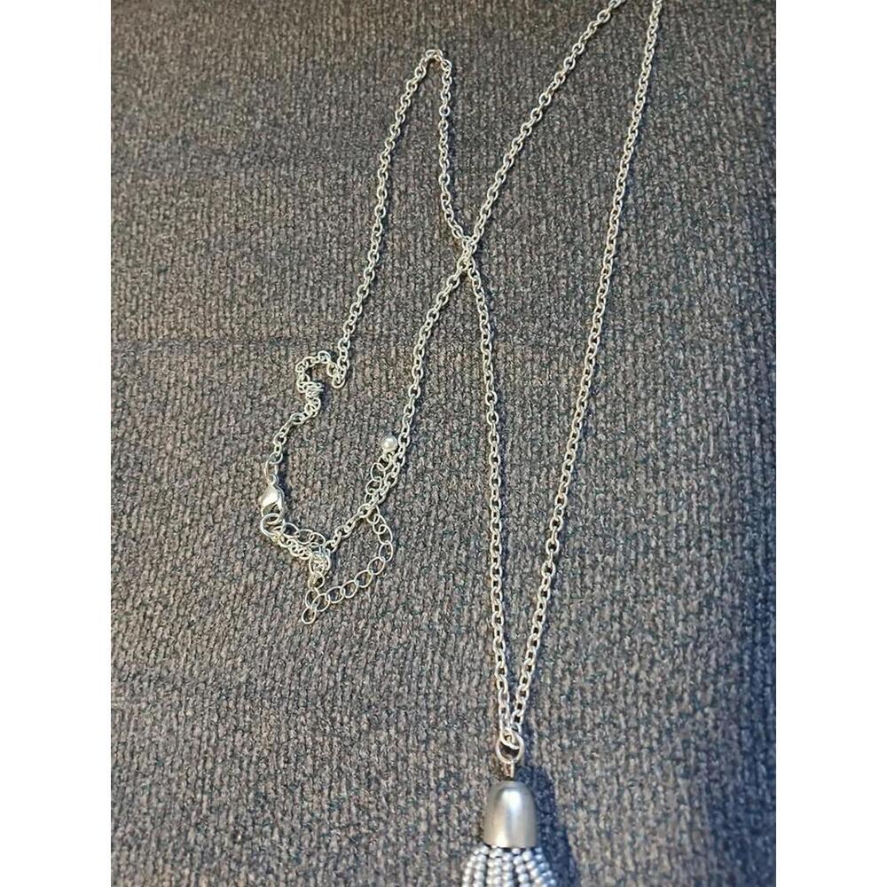 Tassel Necklace Blue Silver Tone Black Ombre Beaded Long Chain 28-30" - Picture 3 of 6